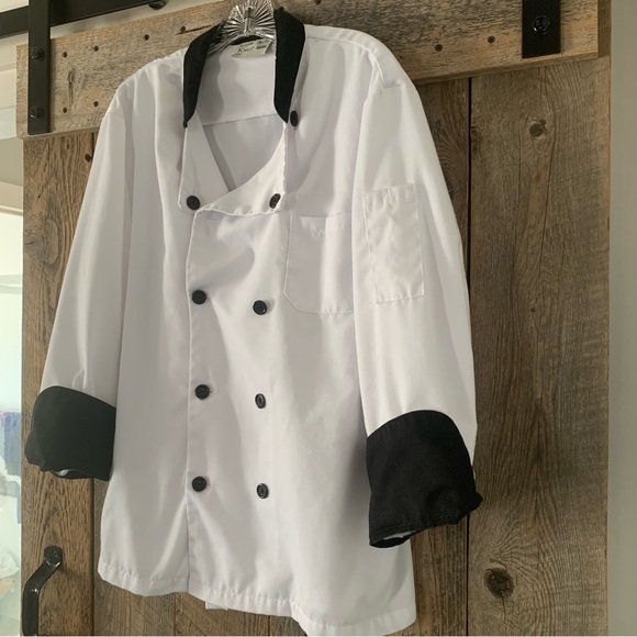 Men’s M KNG Executive Chef Coat Black Contrast Double Breasted Mandarin Collar - Picture 10 of 16